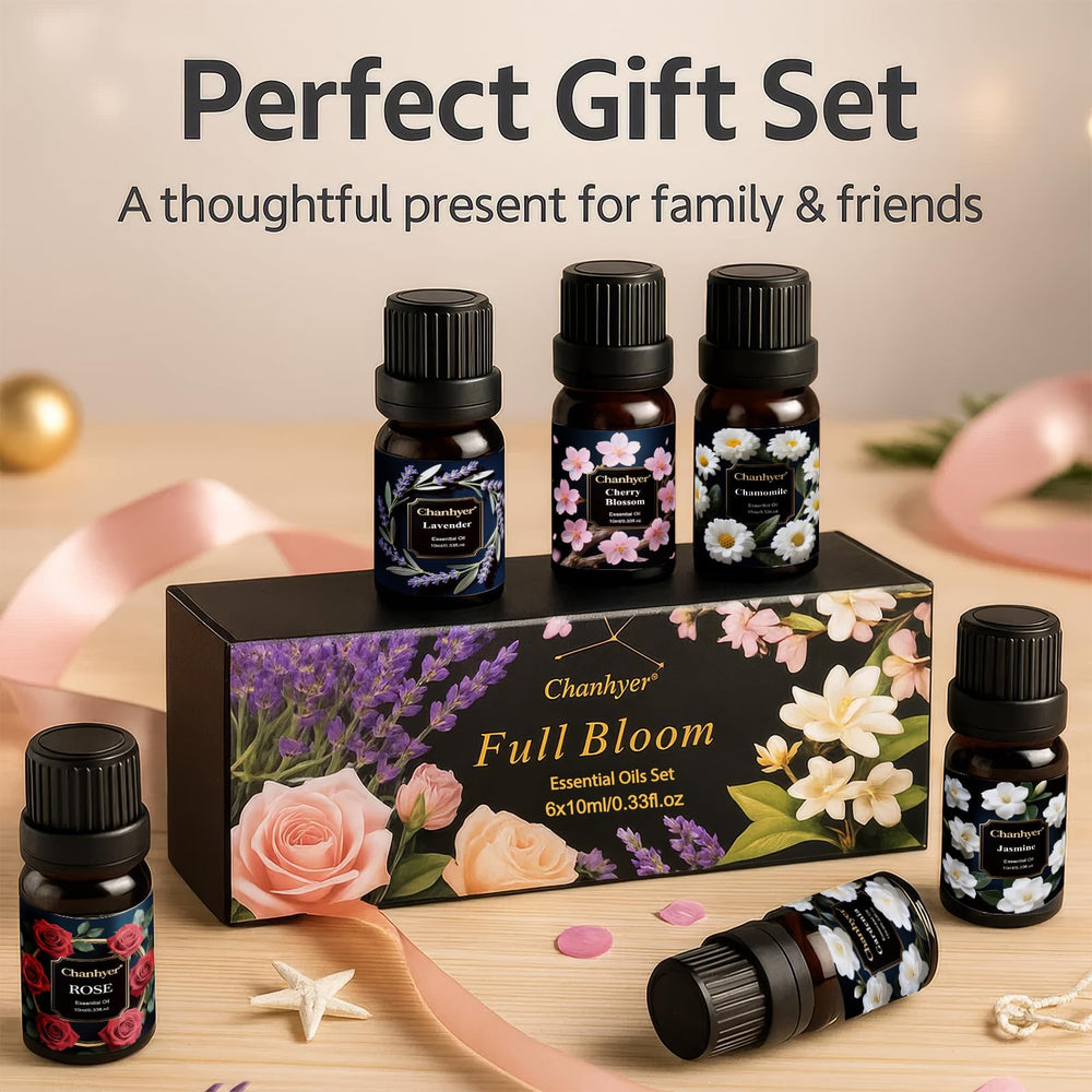Chanhyer Chamomile essential oil bottle promotes relaxing spaces.
