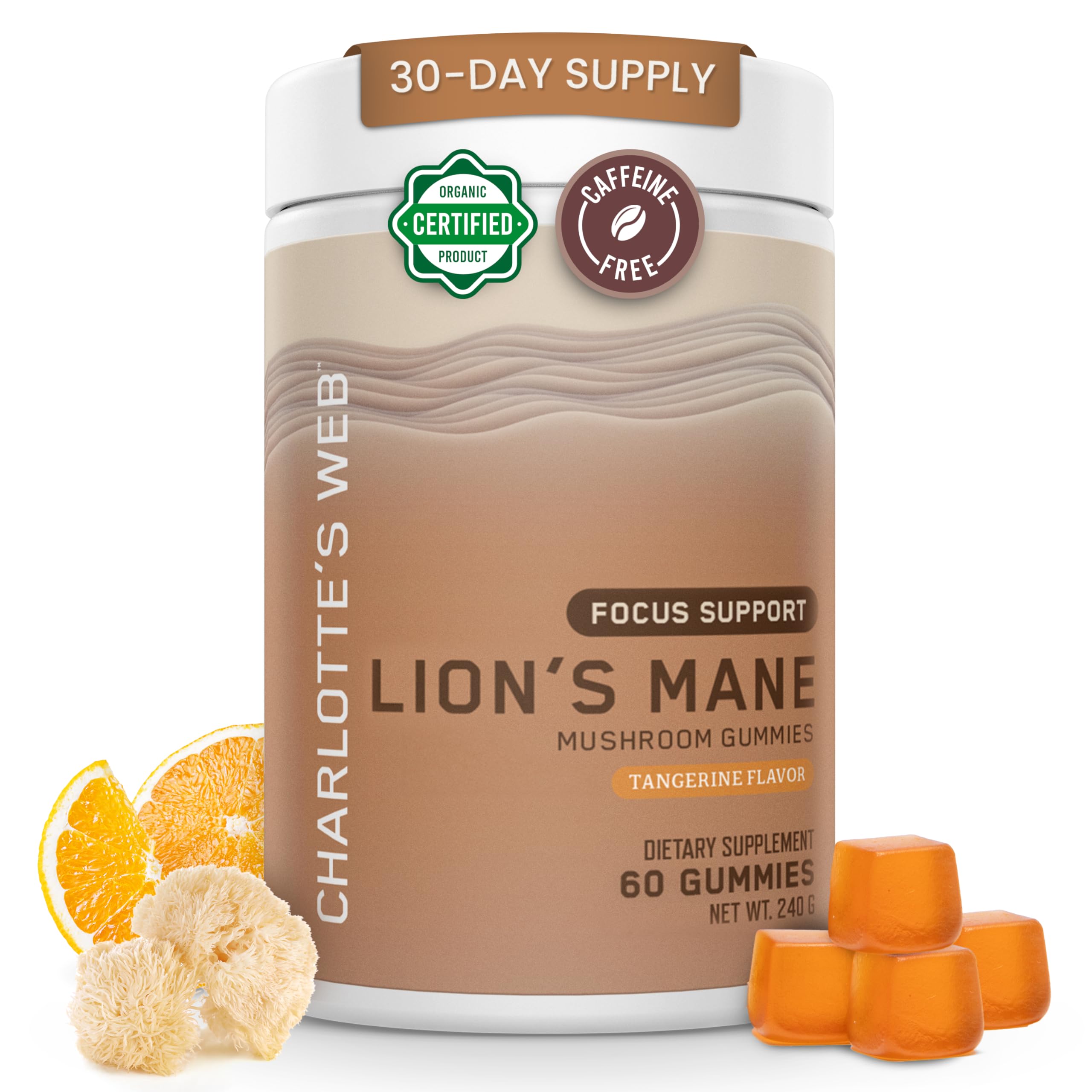 Charlotte's Web Focus Support Gummies bottle with Tangerine flavor for mental clarity