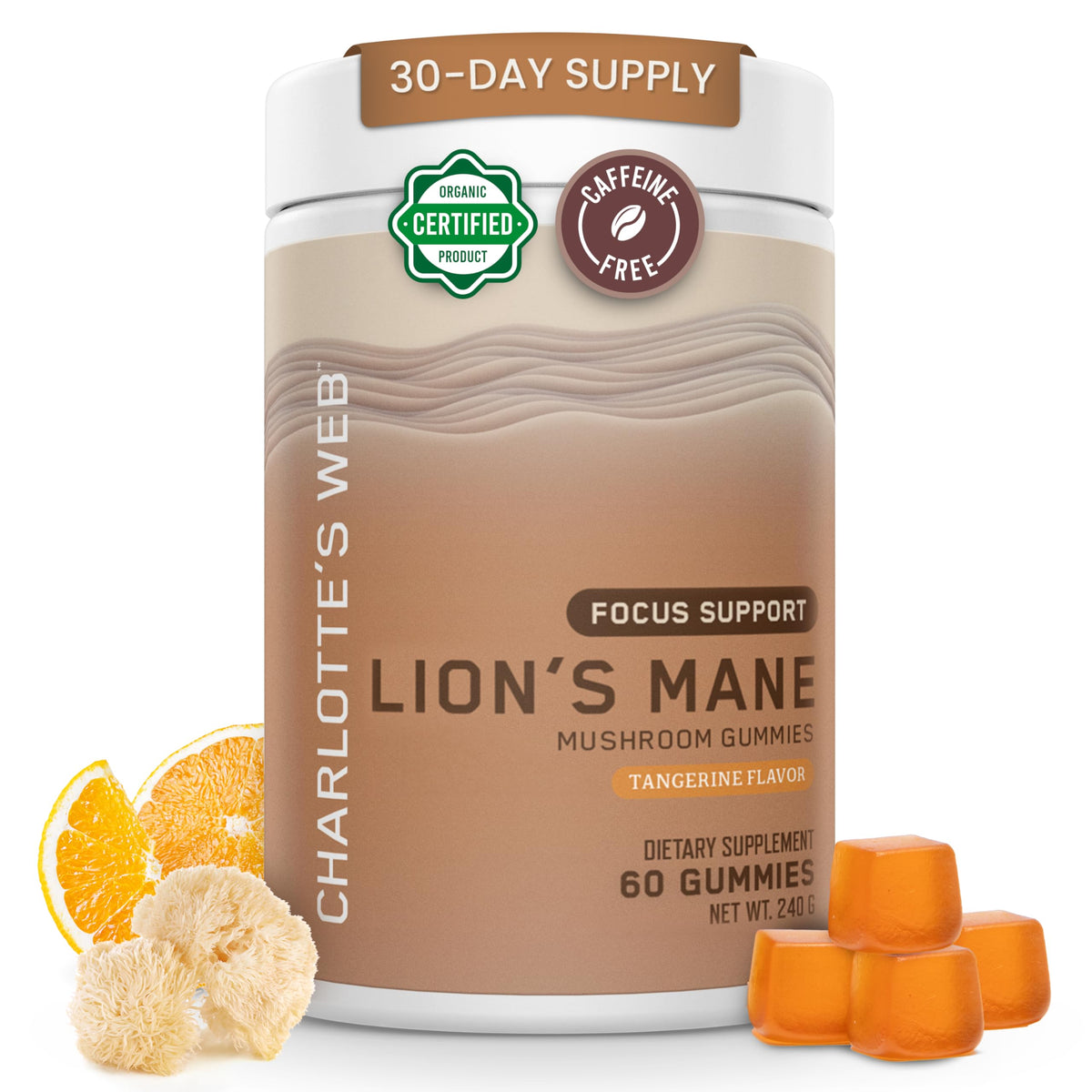 Charlotte's Web Focus Support Gummies bottle with Tangerine flavor for mental clarity