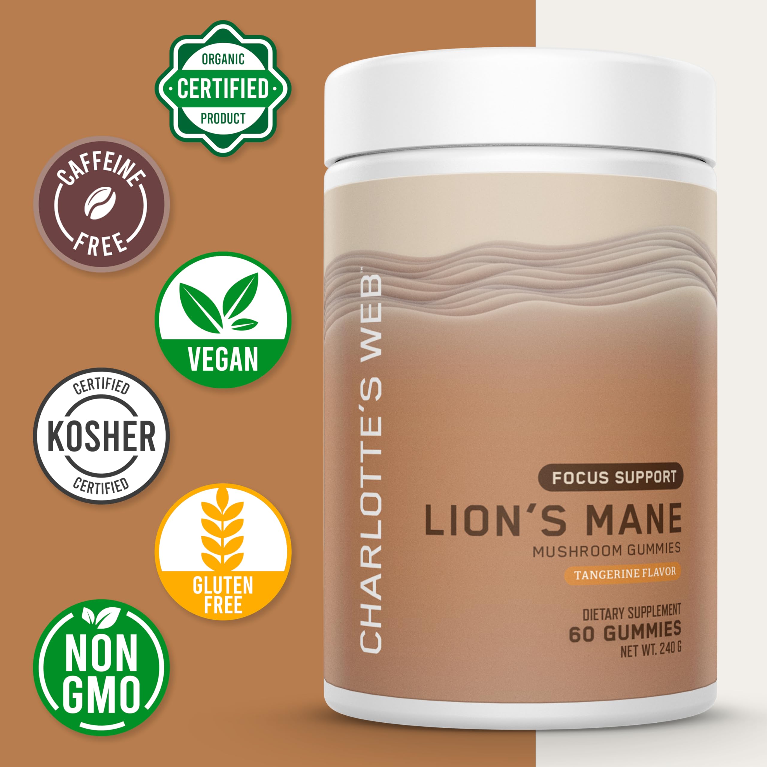 Charlotte's Web Lion's Mane label illustrating cognitive energy support