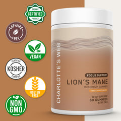 Charlotte's Web Lion's Mane label illustrating cognitive energy support