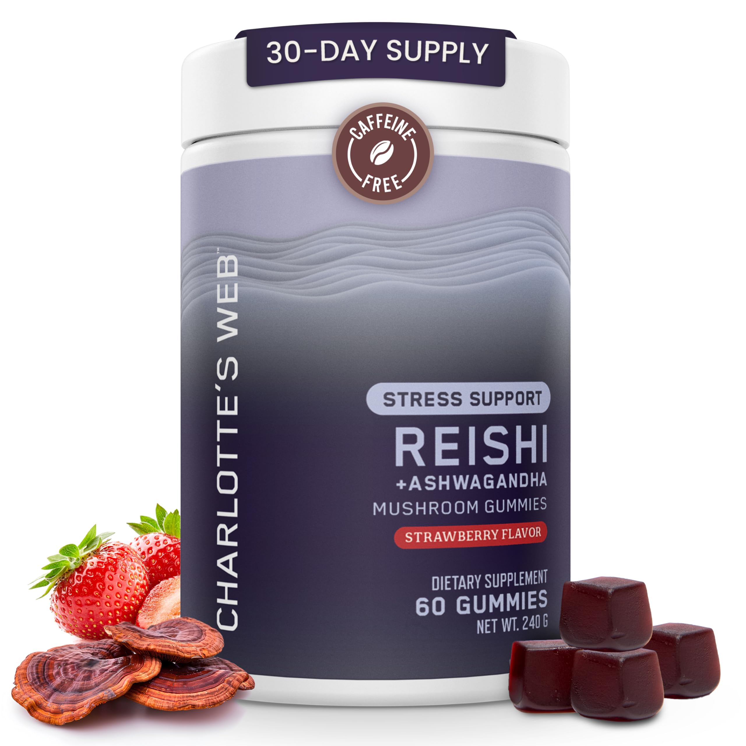 Charlotte's Web Stress Support Gummies bottle for daily calm and well-being.