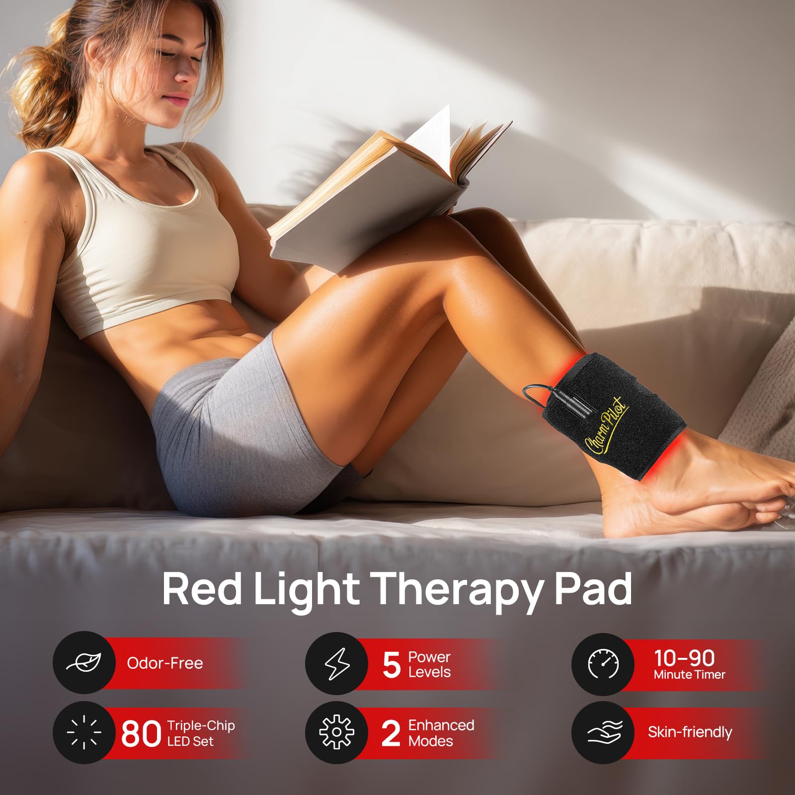 Charmpilot LED panel: 660nm red plus 850nm infrared for deeper tissue reach.