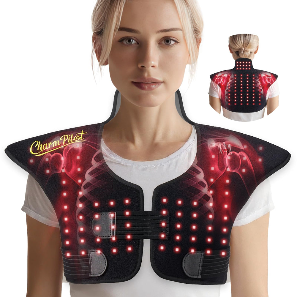 Charmpilot neck-shoulder wrap with red and NIR light for soothing tension.