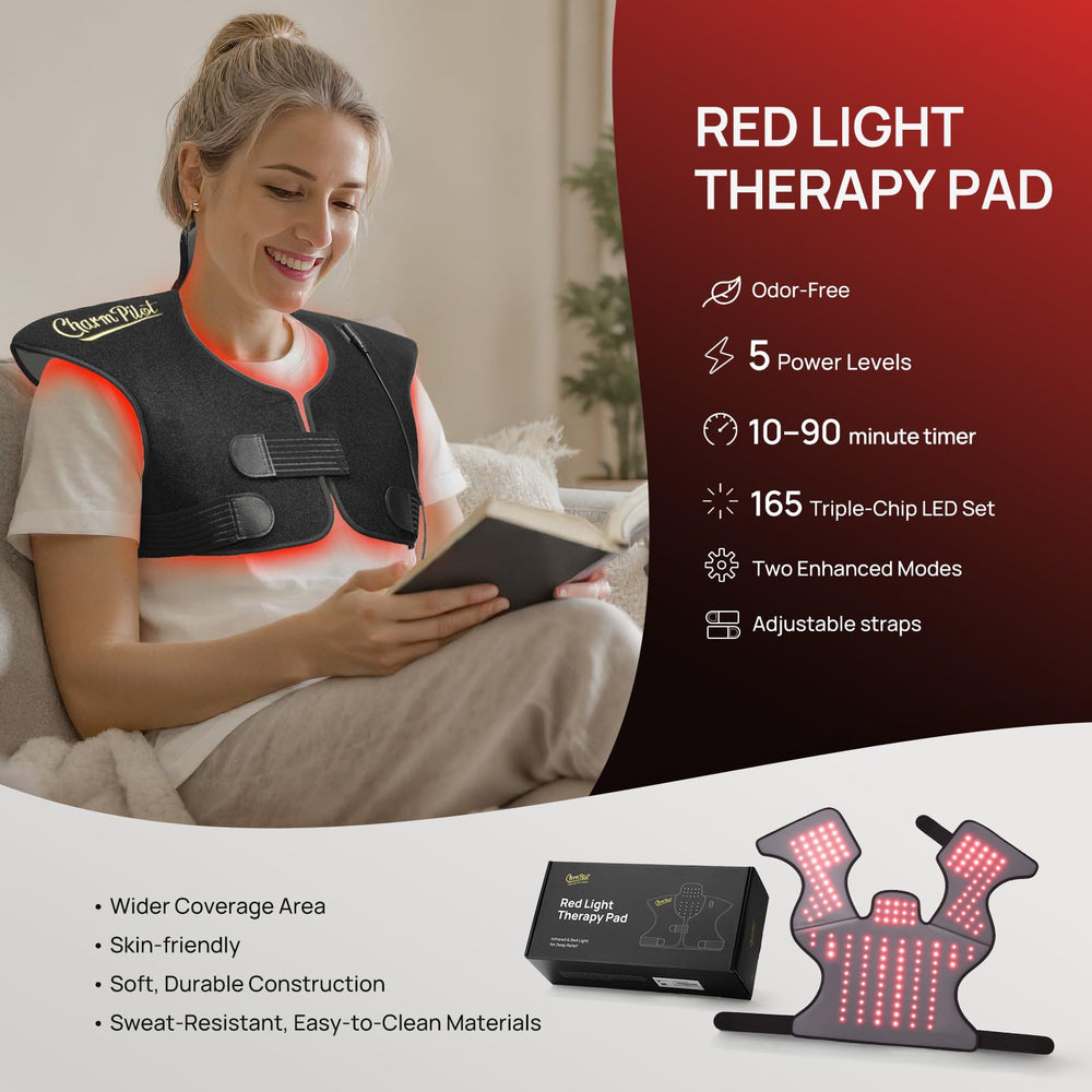 Charmpilot wearable back pad delivers targeted light coverage for upper back.