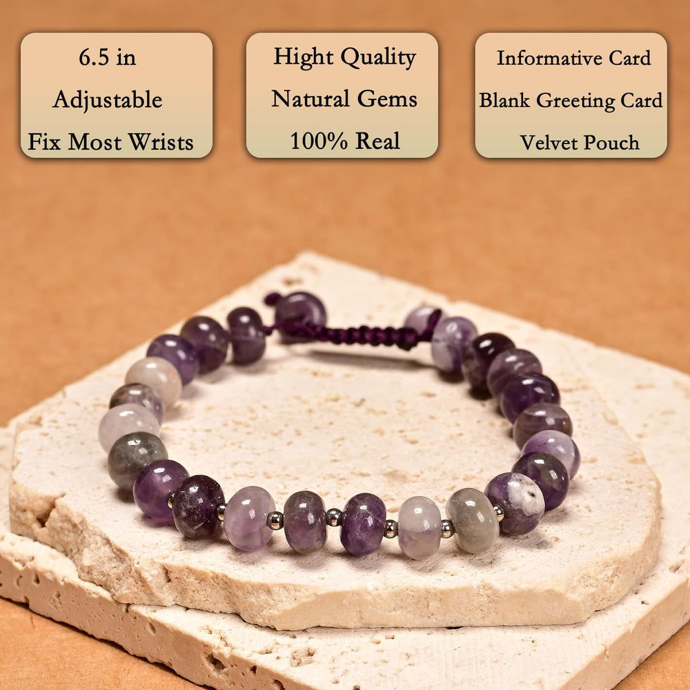 CHCCOYE amethyst bracelet symbolism card highlights love and luck.