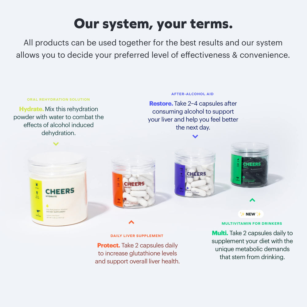 Cheers bottle with label close-up emphasizing dosage information