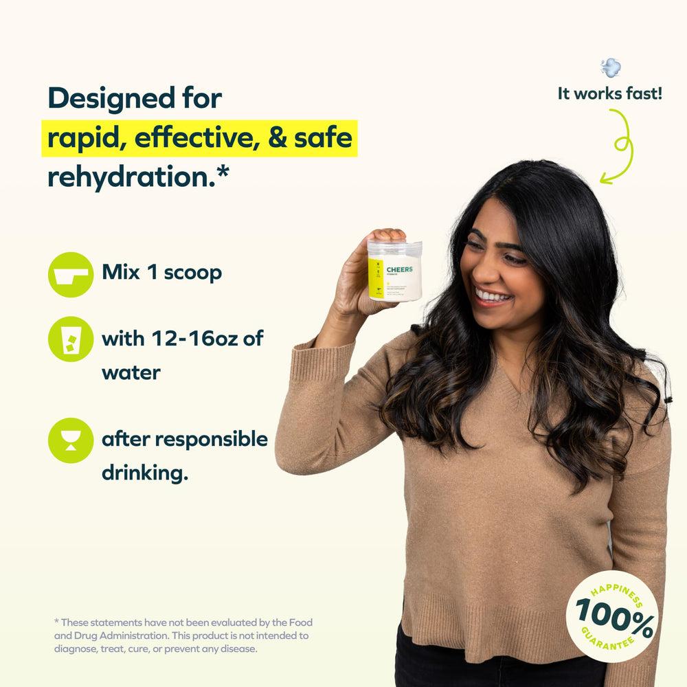 Cheers Hydrate scoop measures electrolytes for precise hydration.