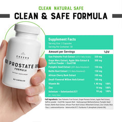 CHEERS Prostate Formula label closeup shows clean-label ingredients
