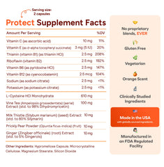 Cheers Protect capsules featuring DHM and milk thistle ingredients.