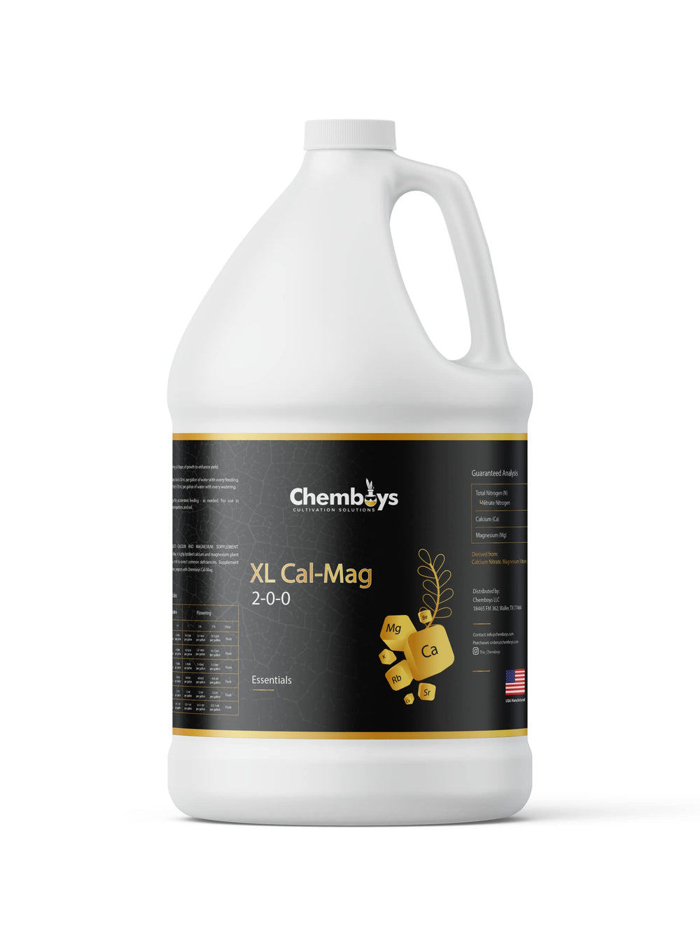 Chemboys XL Cal-Mag bottle applied to soil enhances plant structure.