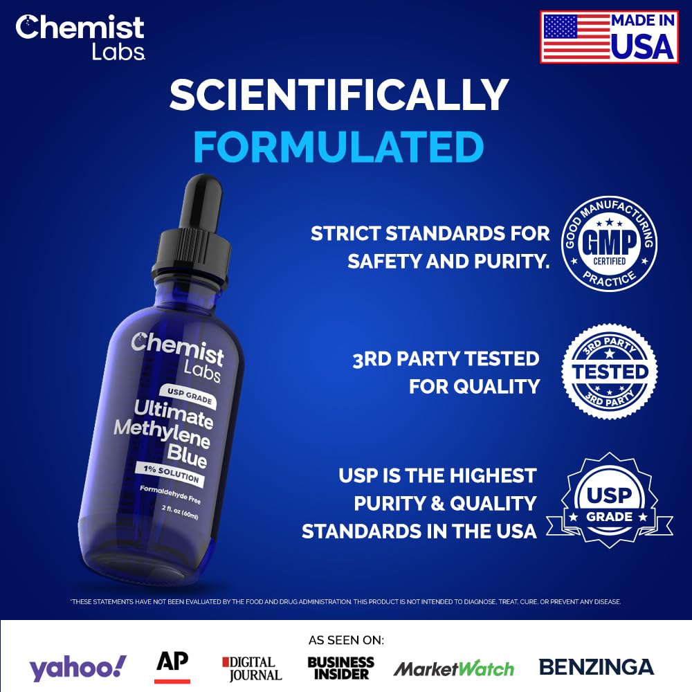 Chemist Labs 1% Methylene Blue dropper shown for precise measurement