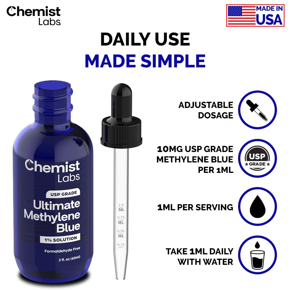 Chemist Labs 1% Methylene Blue pour demonstrating formulation ease