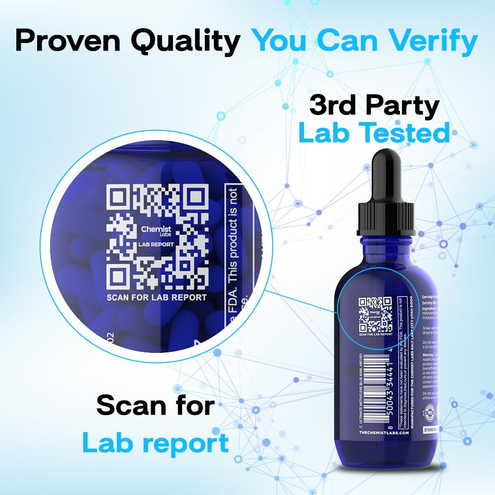 Chemist Labs 1% Methylene Blue testing seal indicating third-party verification