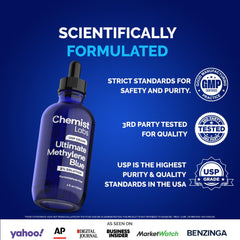 Chemist Labs methylene blue dropper ensures precise 0.5ml servings for consistency.