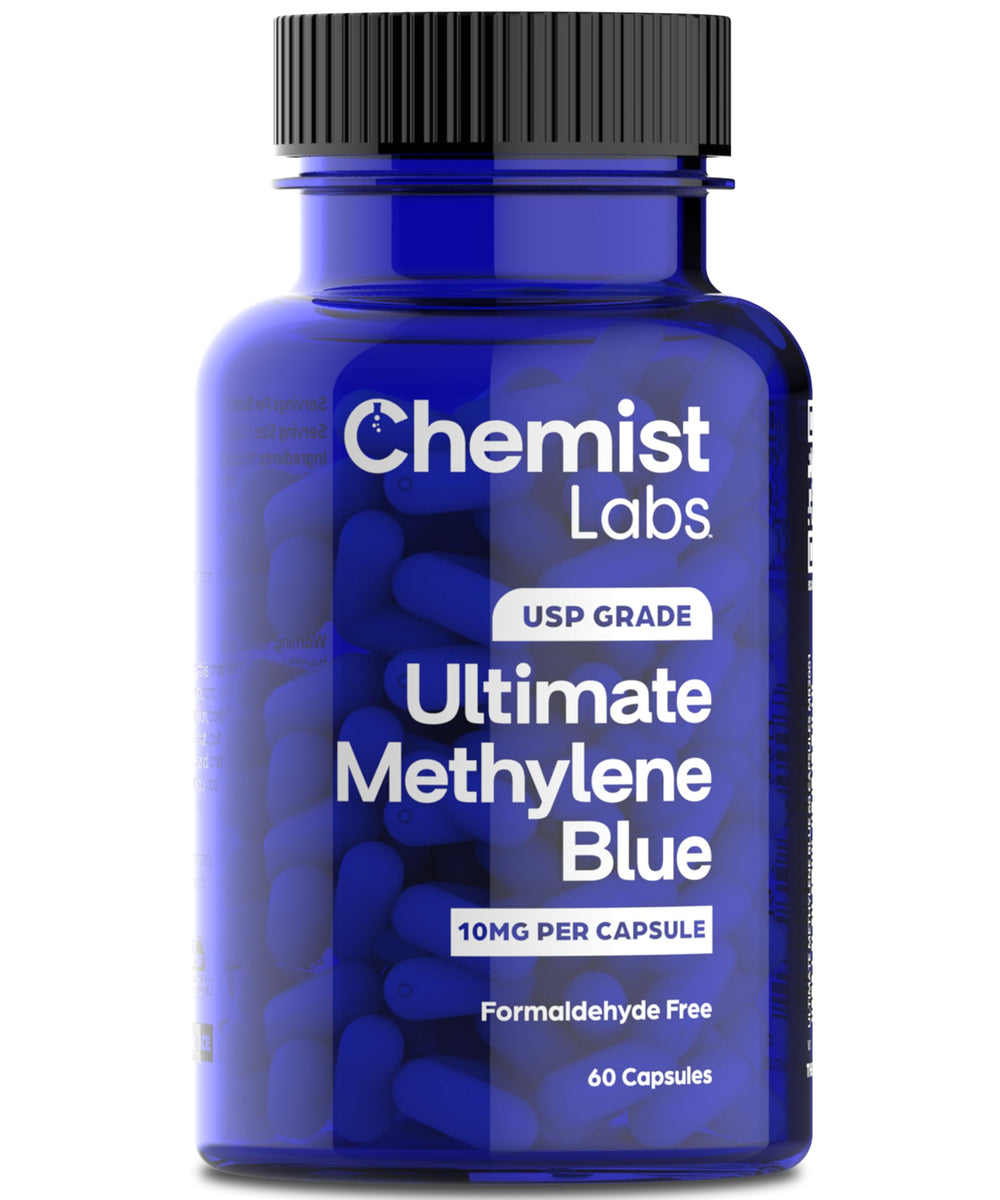 Chemist Labs Methylene Blue bottle in travel-friendly compact size.