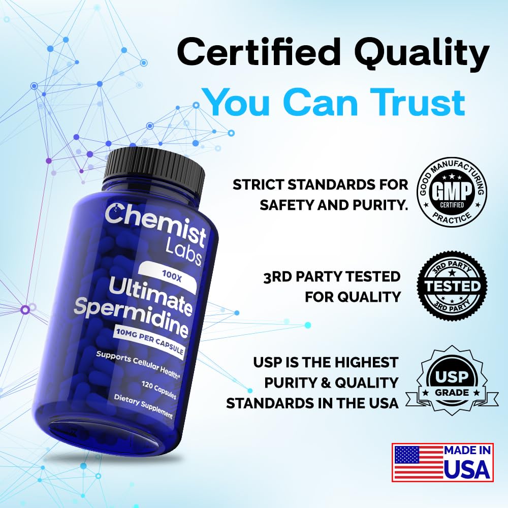 Chemist Labs spermidine 10mg per capsule delivers precise dosing.