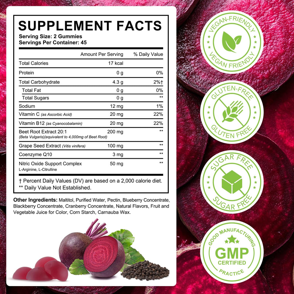 chenyayun Beet Root Gummies sugar-free label notes non-GMO and gluten-free