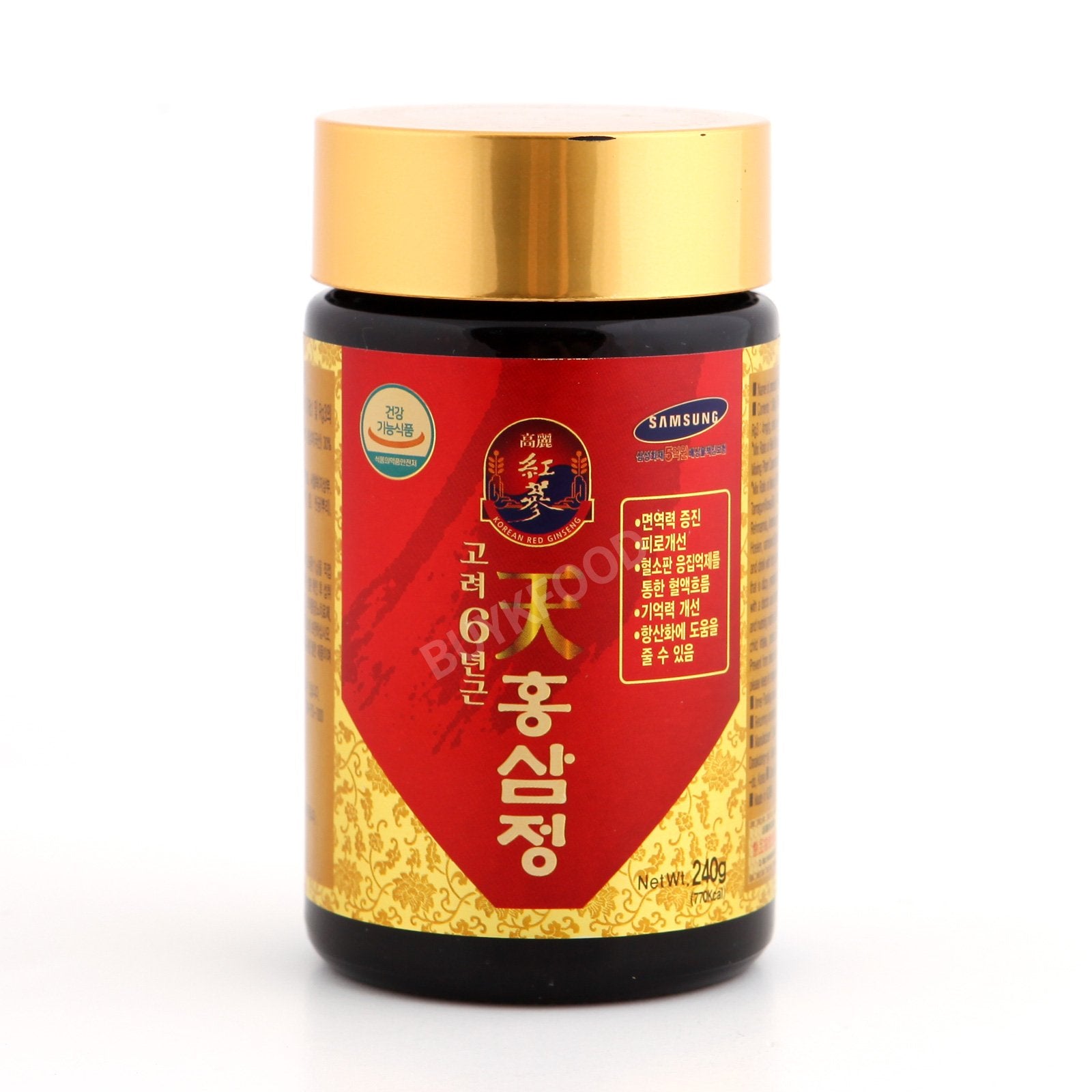 Cheon Hong Sam Jeong two-bottle glass packaging on kitchen counter.