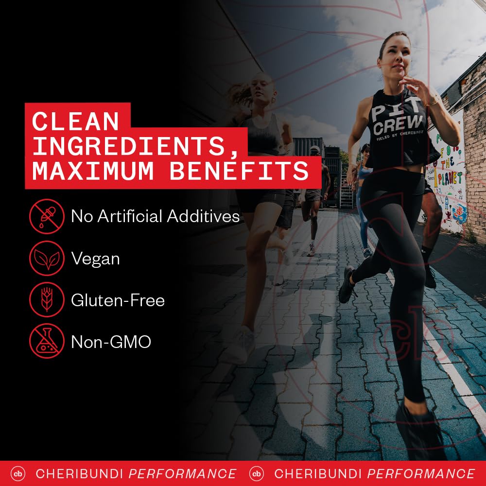 Cheribundi Proteína Zumo Cereza Tart, atleta en entrenamiento aprovecha sabor y conveniencia.