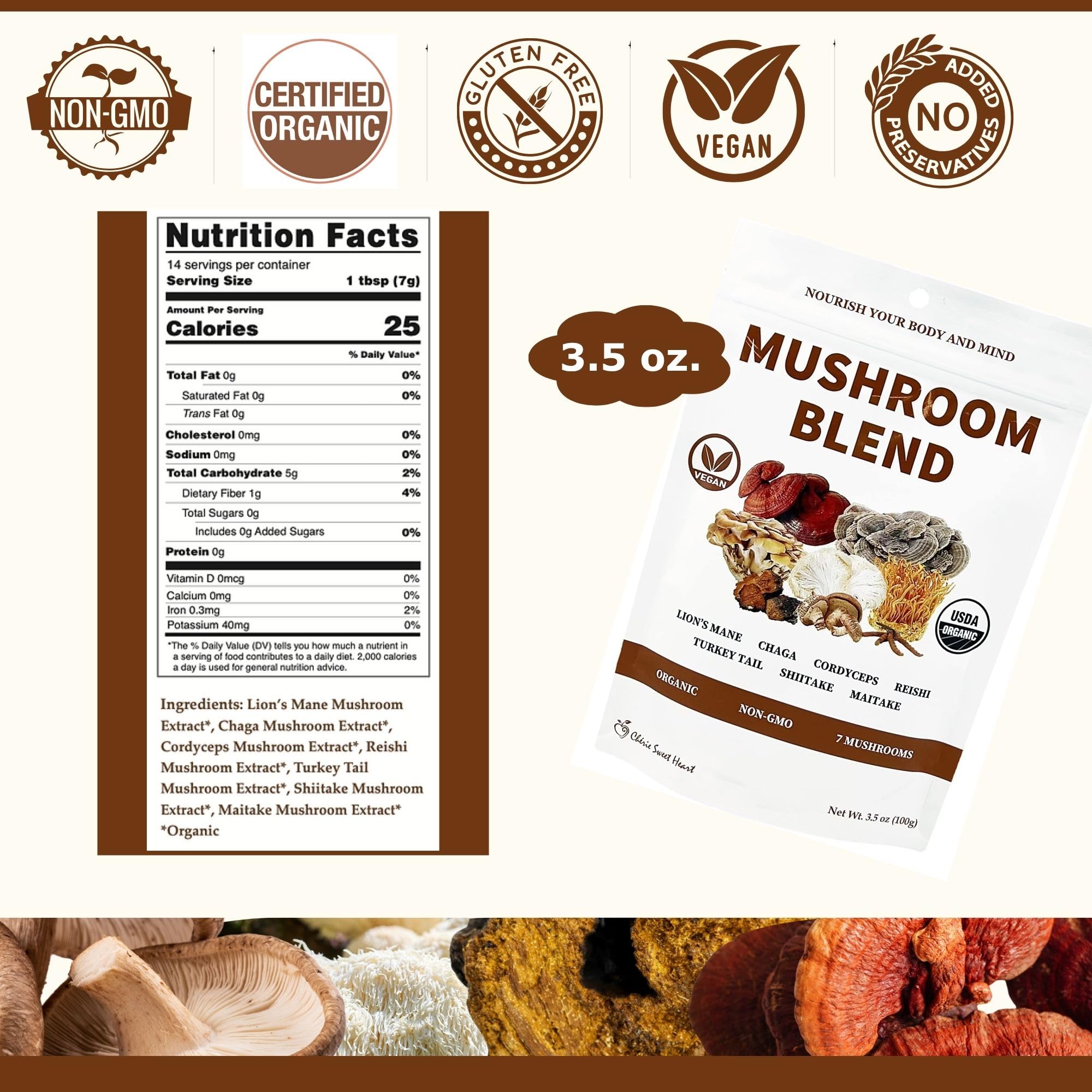 Cherie Sweet Heart 7 Mushroom Extract Powder scoop ready to add to smoothies
