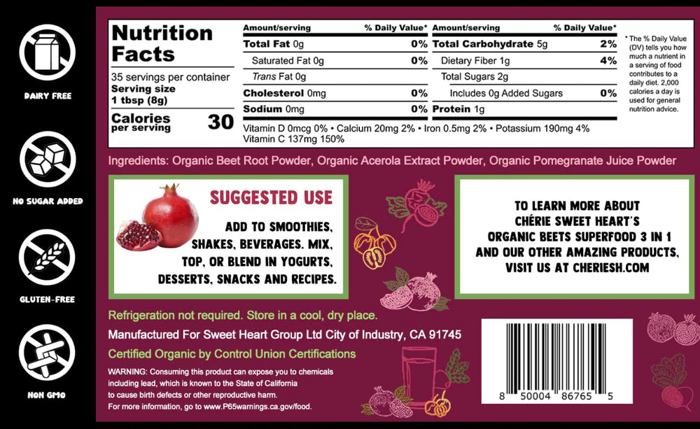 Pouring Cherie Sweet Heart Beets Superfood Powder for on-the-go energy