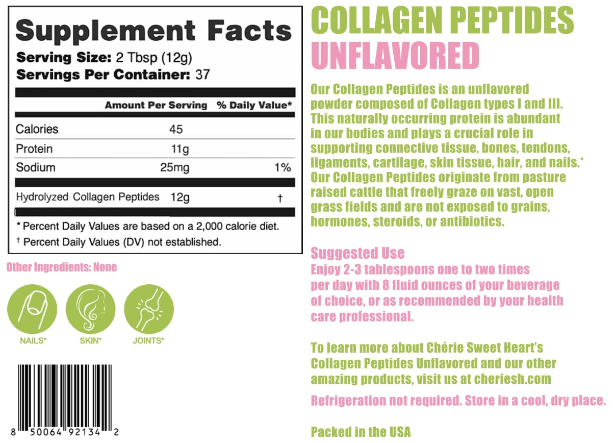 Chérie Sweet Heart collagen powder closeup, unflavored and blends into drinks.