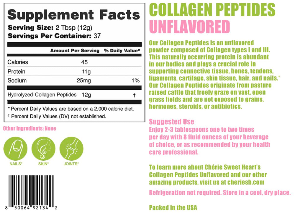 Chérie Sweet Heart collagen powder closeup, unflavored and blends into drinks.