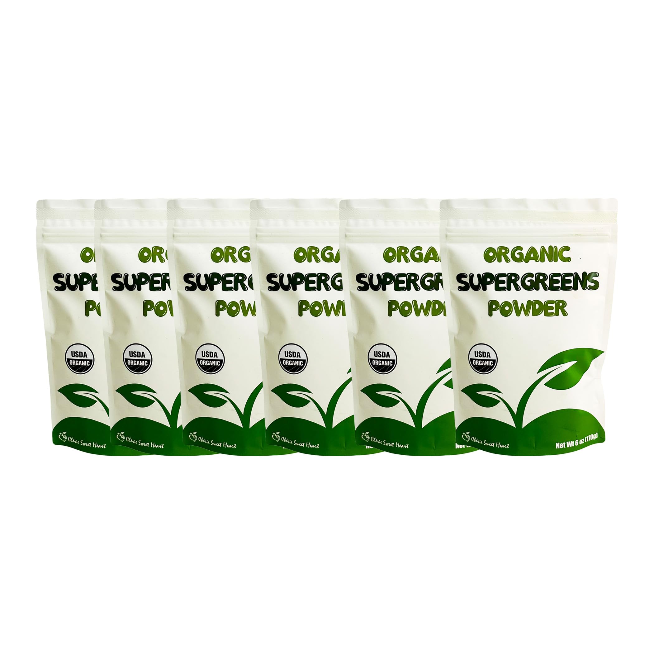 Cherie Sweet Heart Green Supergreens front label shows organic blend for daily greens