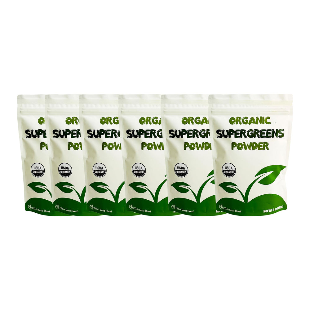 Cherie Sweet Heart Green Supergreens front label shows organic blend for daily greens