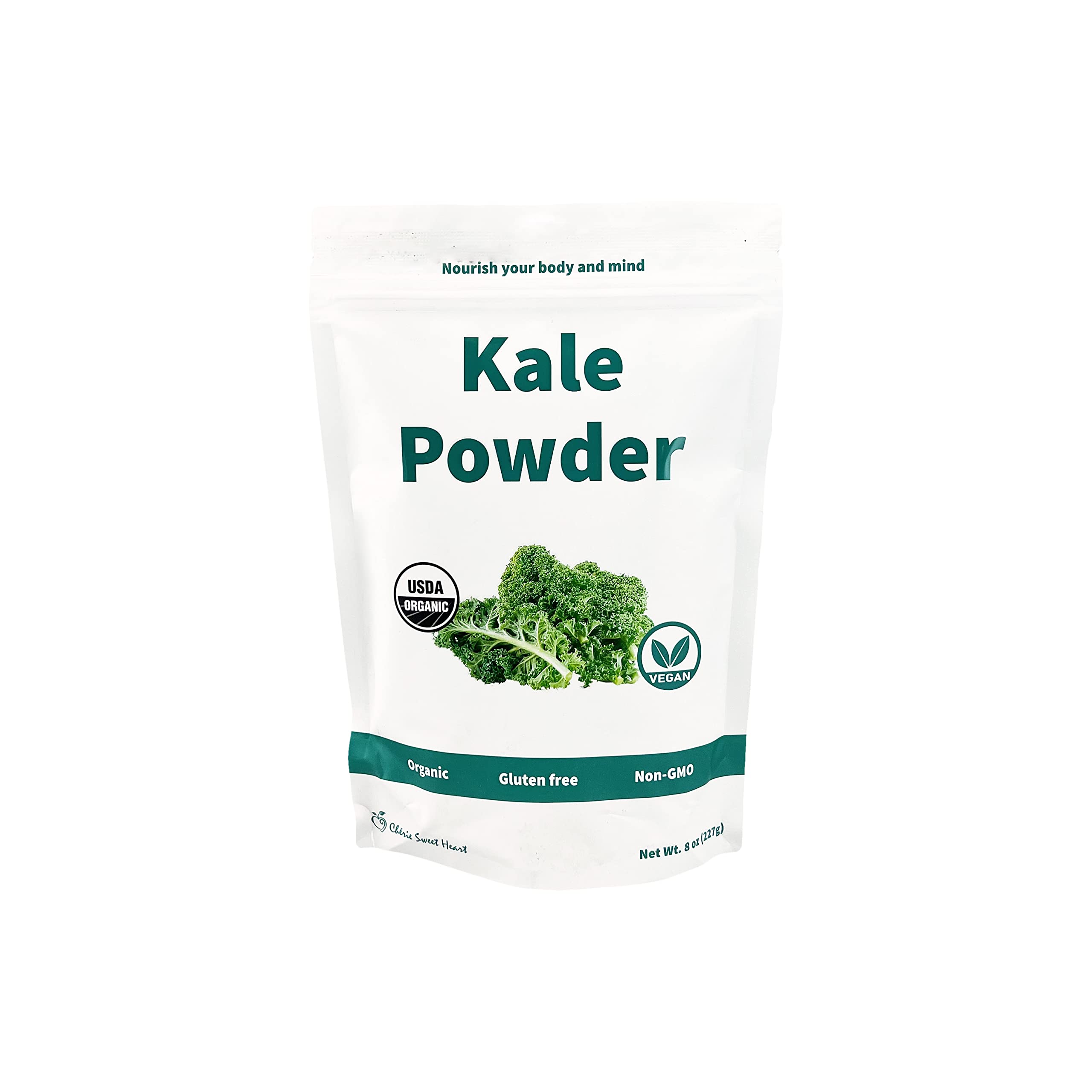 Chérie Sweet Heart kale powder bottle ideal for smoothies and sauces.