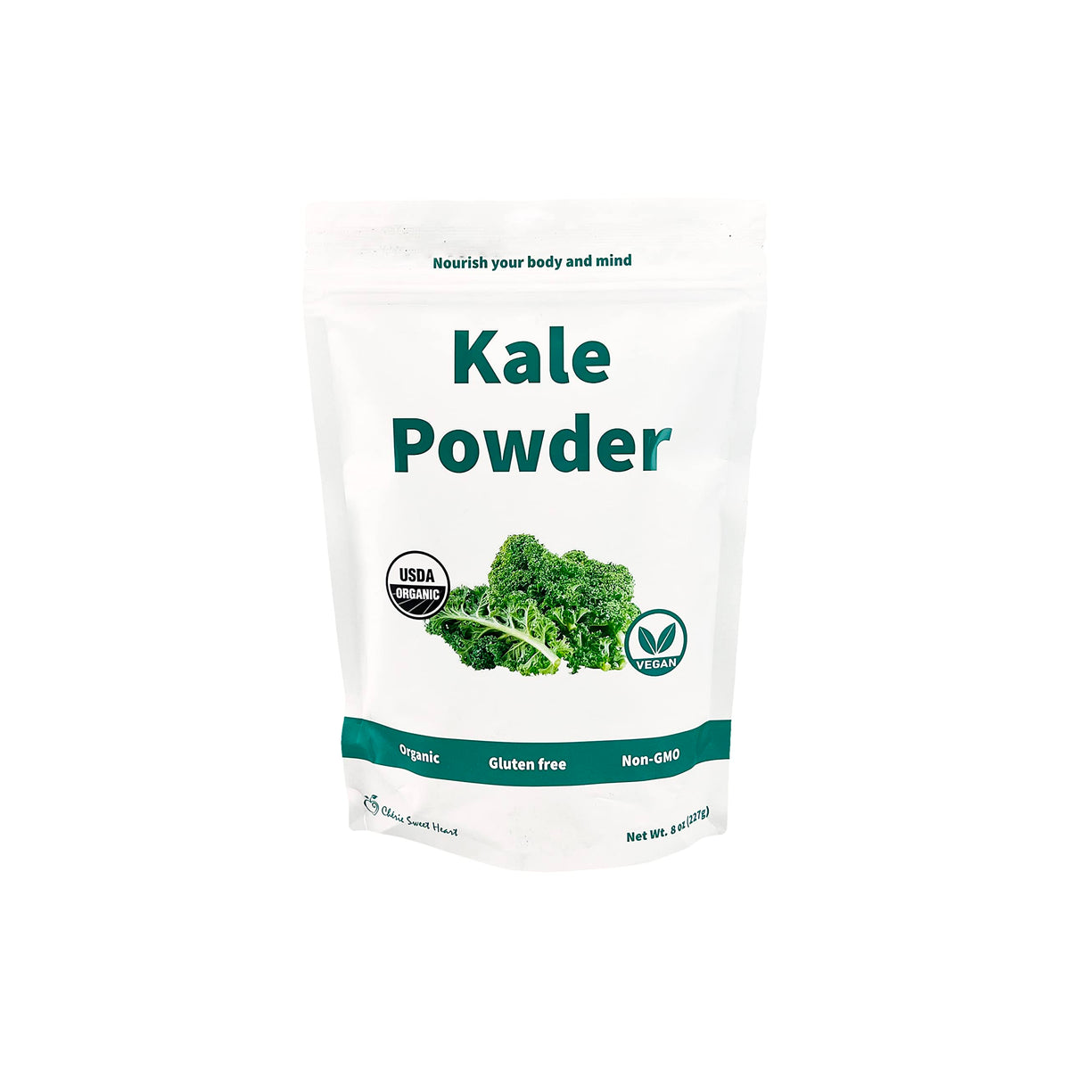 Chérie Sweet Heart kale powder bottle ideal for smoothies and sauces.