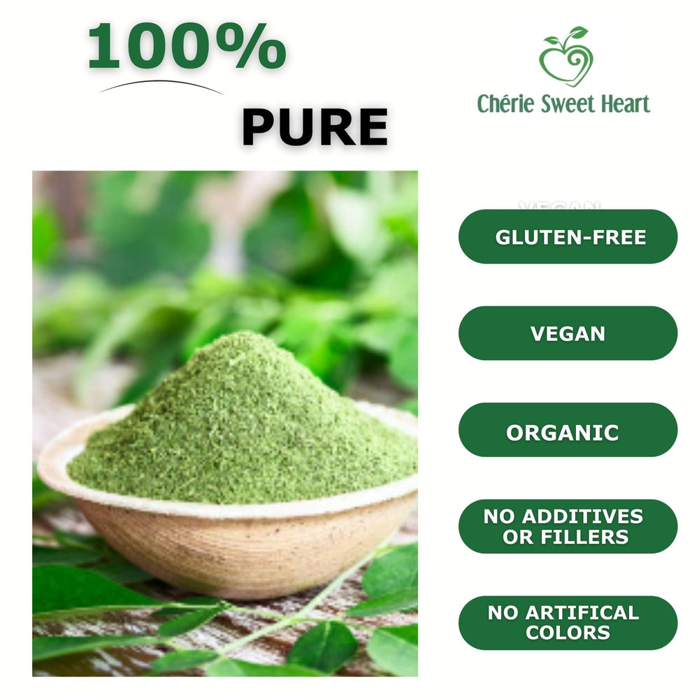 Chérie Sweet Heart ingredients closeup highlights moringa and spirulina