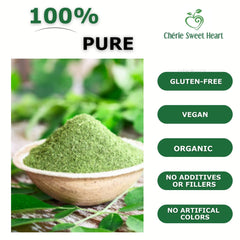 Chérie Sweet Heart ingredients closeup highlights moringa and spirulina
