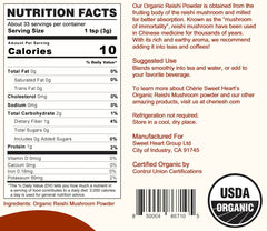 Packaging closeup of Cherie Sweet Heart Reishi powder, showcasing clean ingredients