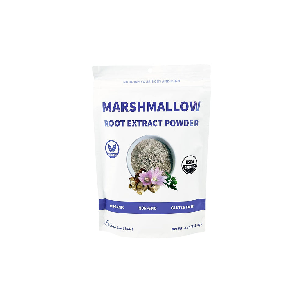 Cherie Sweet Heart marshmallow root powder bottle, filler-free and vegan-friendly.