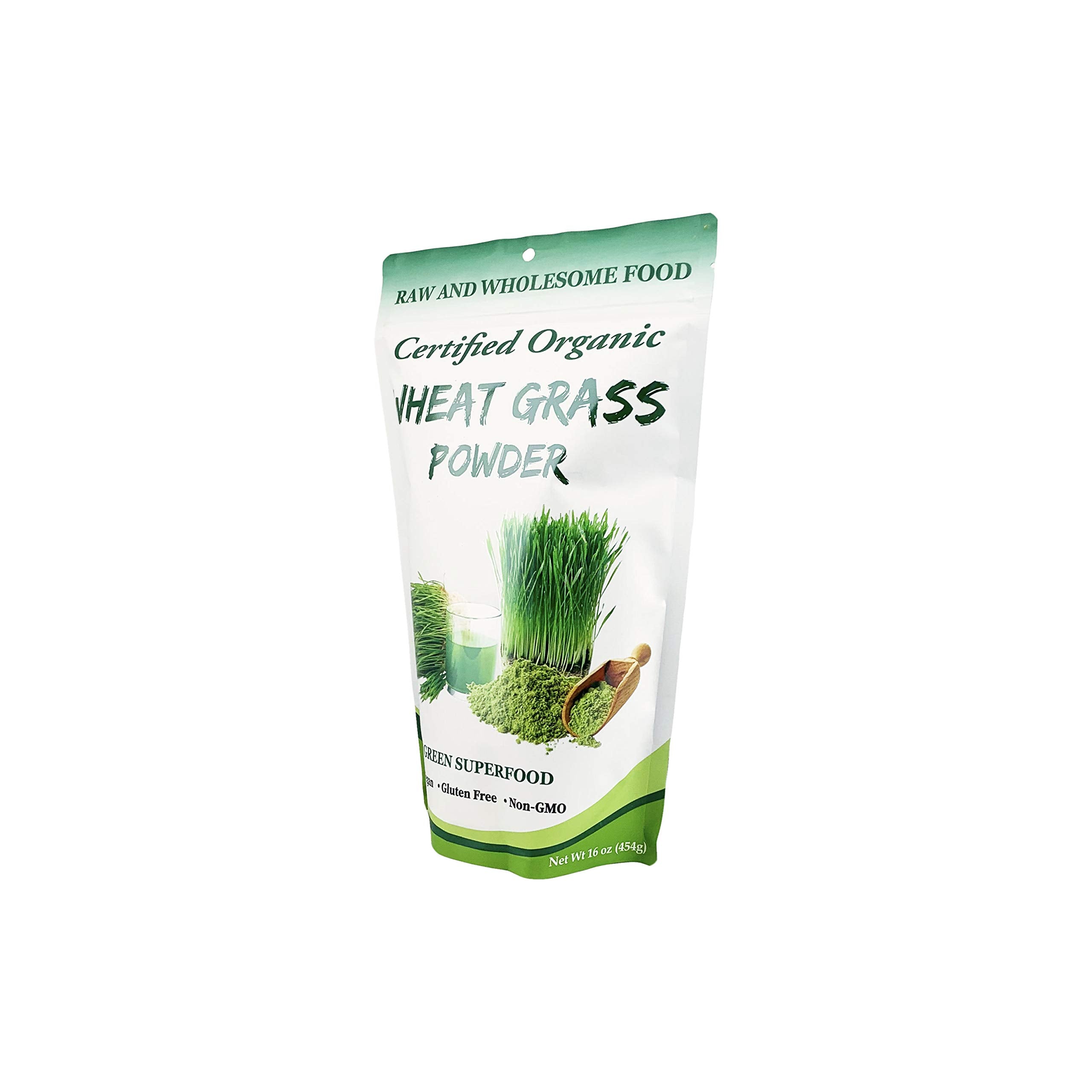 Cherie Sweet Heart wheatgrass powder jar open with scoop for daily use.