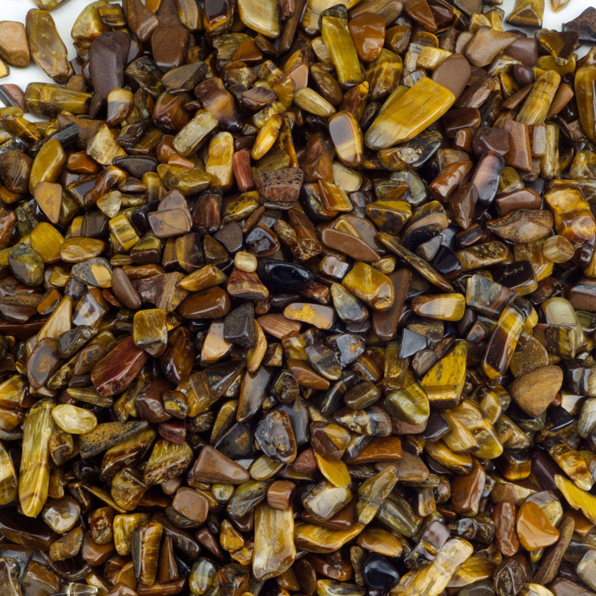 Cherry Tree Collection tiger's eye chips show natural color and chatoyancy for jewelry making.