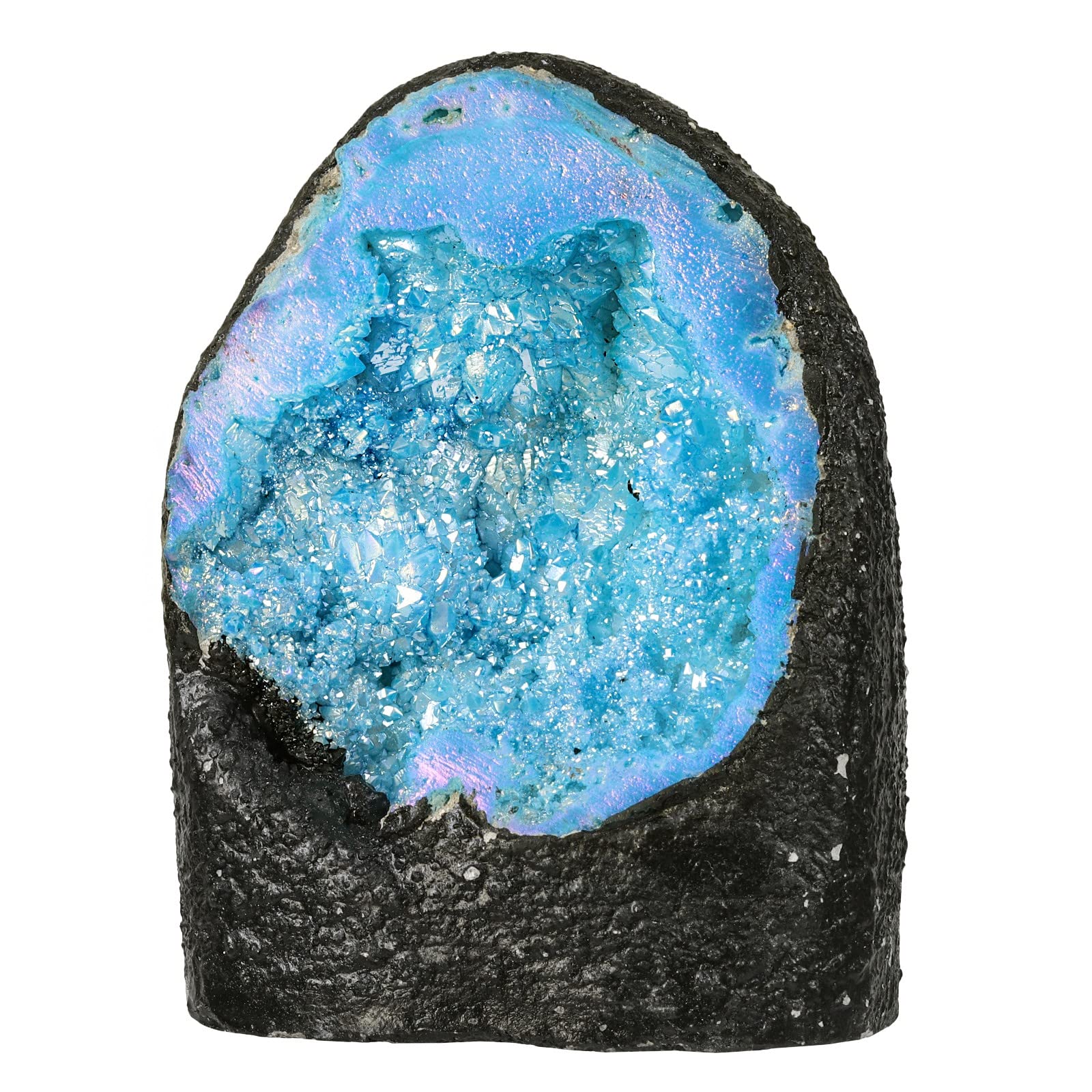 Cheungshing irregular titanium-coated angel aura quartz geode top view for decor