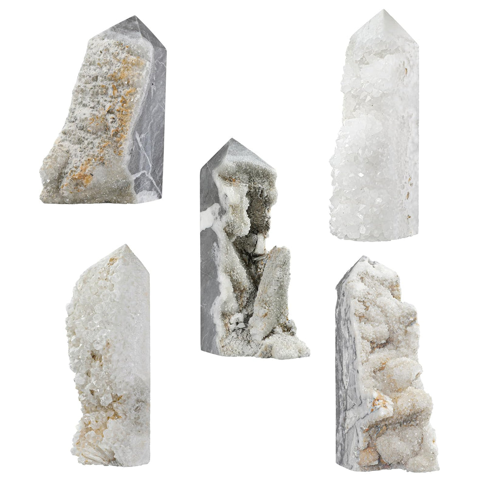Cheungshing natural quartz point texture detail emphasizes unique crystal patterns for display.