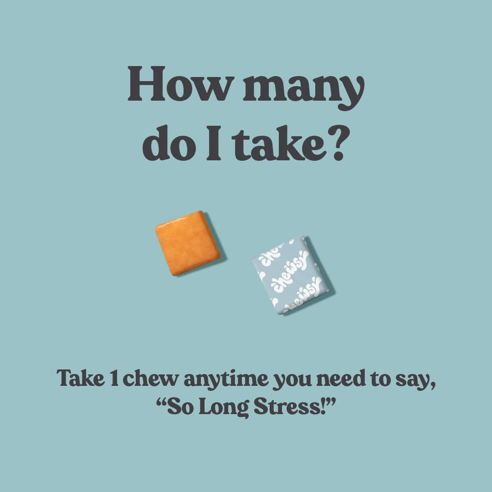 CHEWSY So Long Stress packaging emphasizes hygienic single-serve portions.