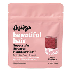 Chewsy Beautiful Hair Chews bottle: a tasty way to support healthier hair from within.