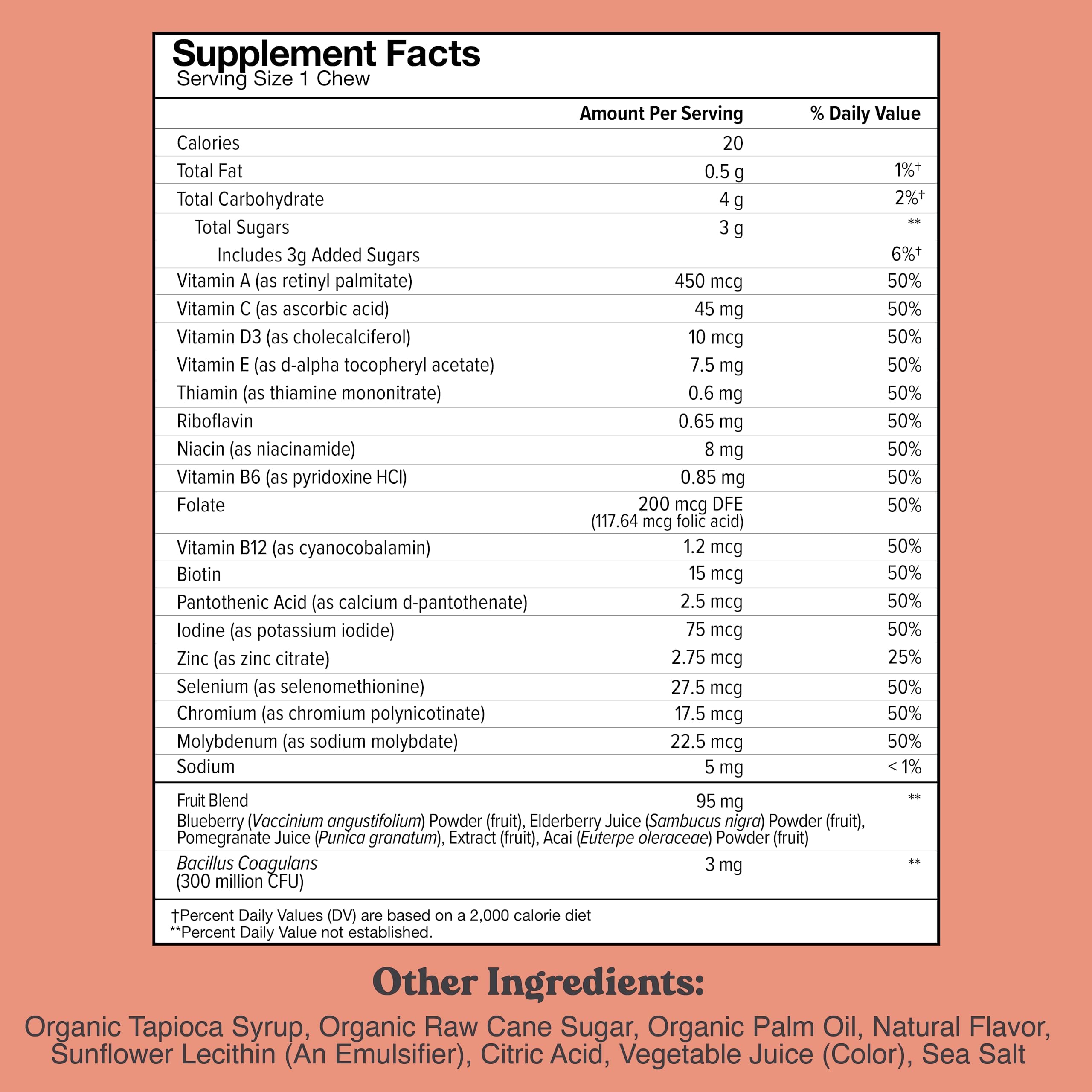 CHEWSY Kids Multivitamin close-up reveals probiotic and superfood blend for digestion support