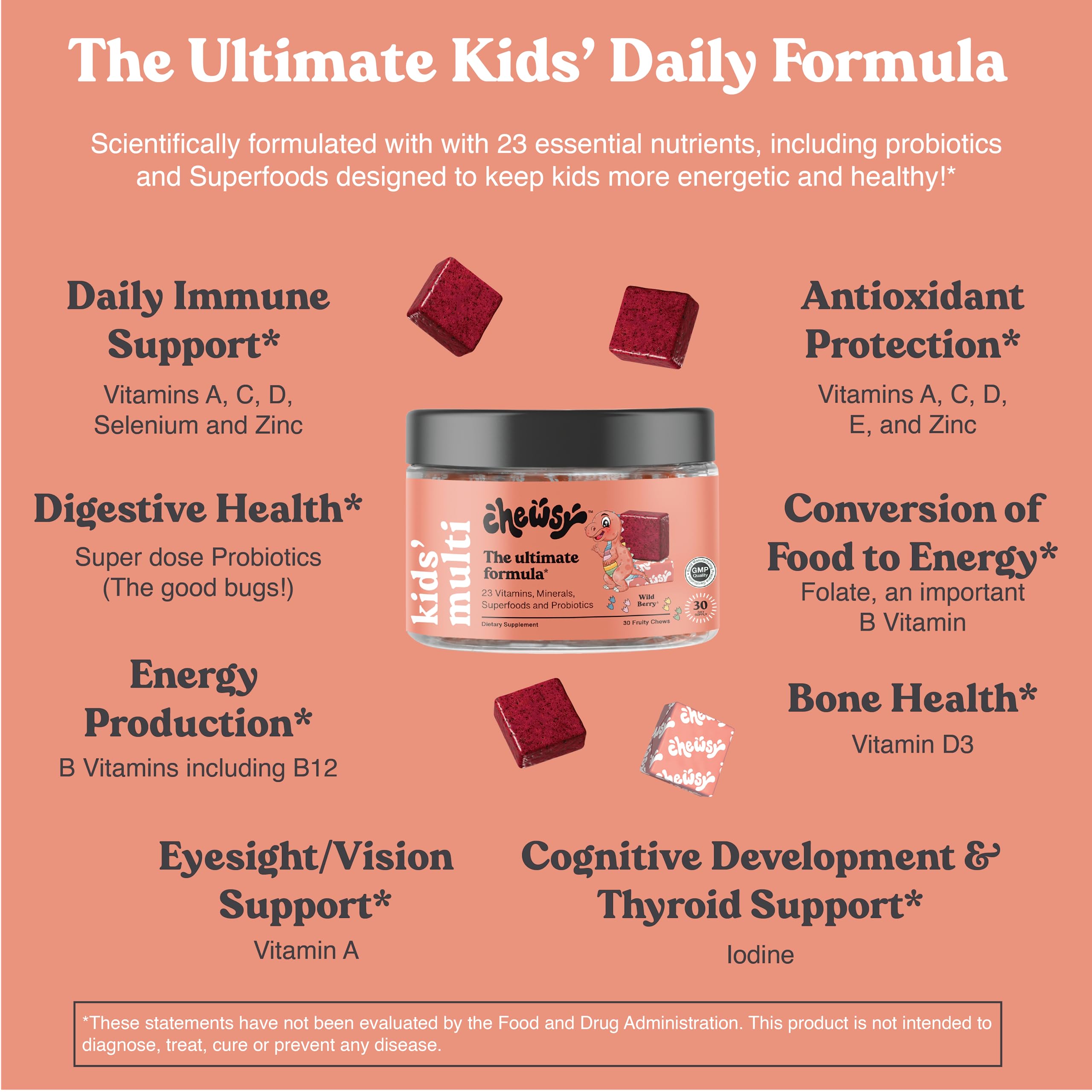Chewsy probiotic ingredients highlighted for gut-friendly support.
