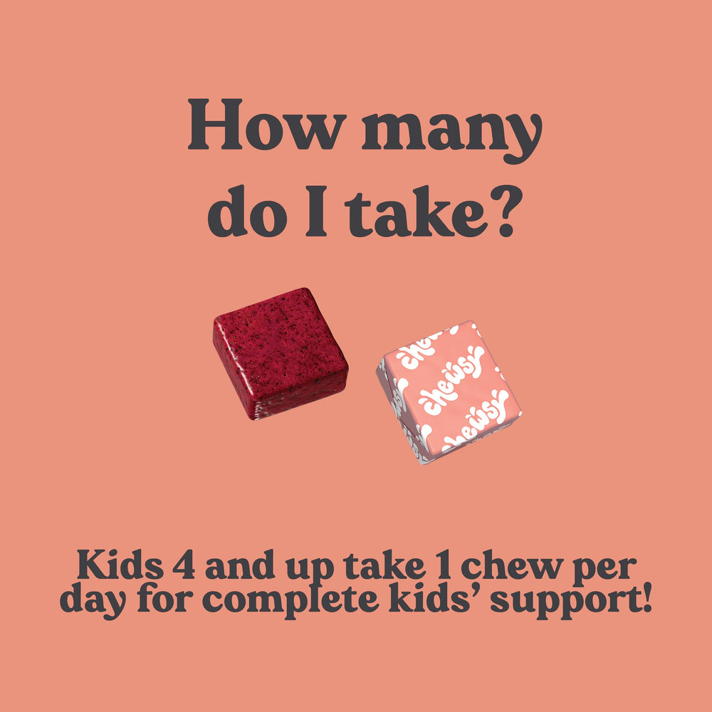 Soft, juicy Chewsy Kids multivitamin chews ideal for daily routine.