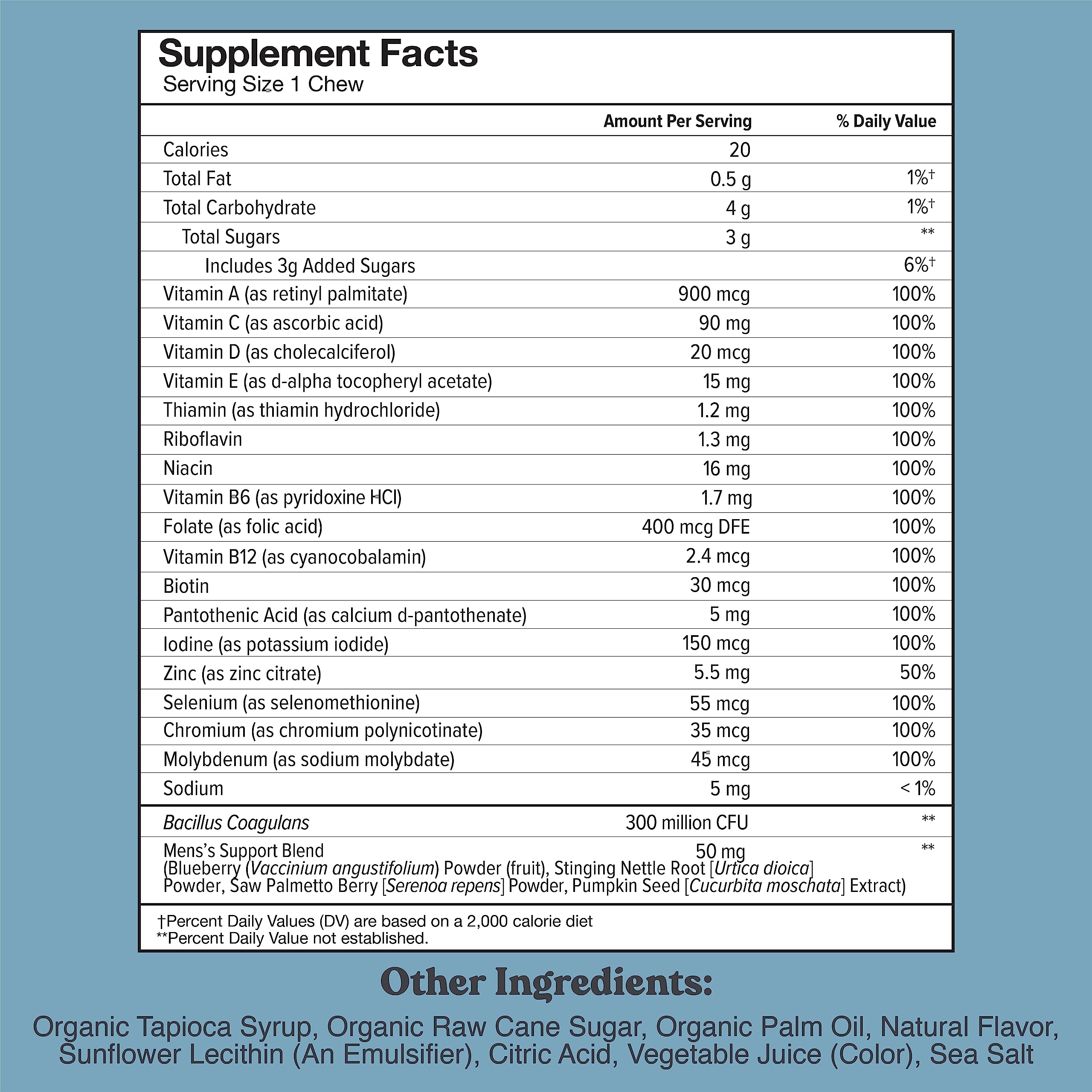 Chewsy Men's Multivitamin Chews packaging, 6-day supply for convenient daily nutrition.