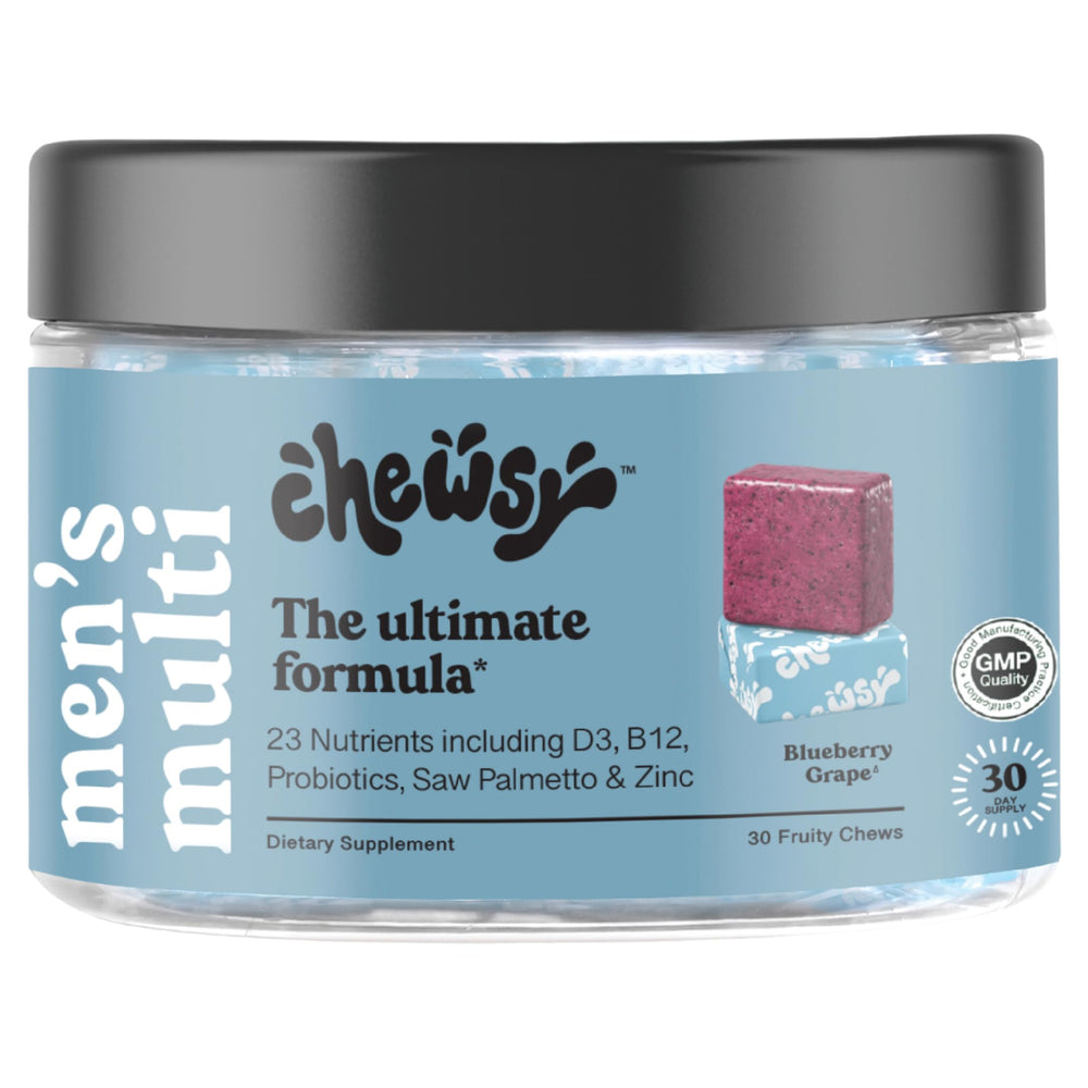 CHEWSY men's multivitamin chews packaging for convenient daily nutrition.
