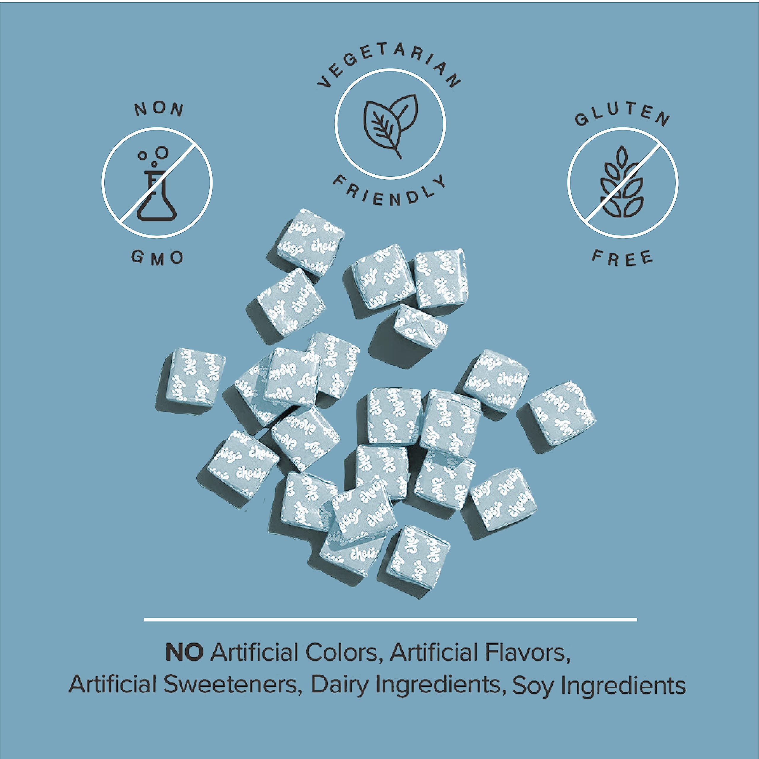 Probiotics and nutrients illustrated in CHEWSY formula.