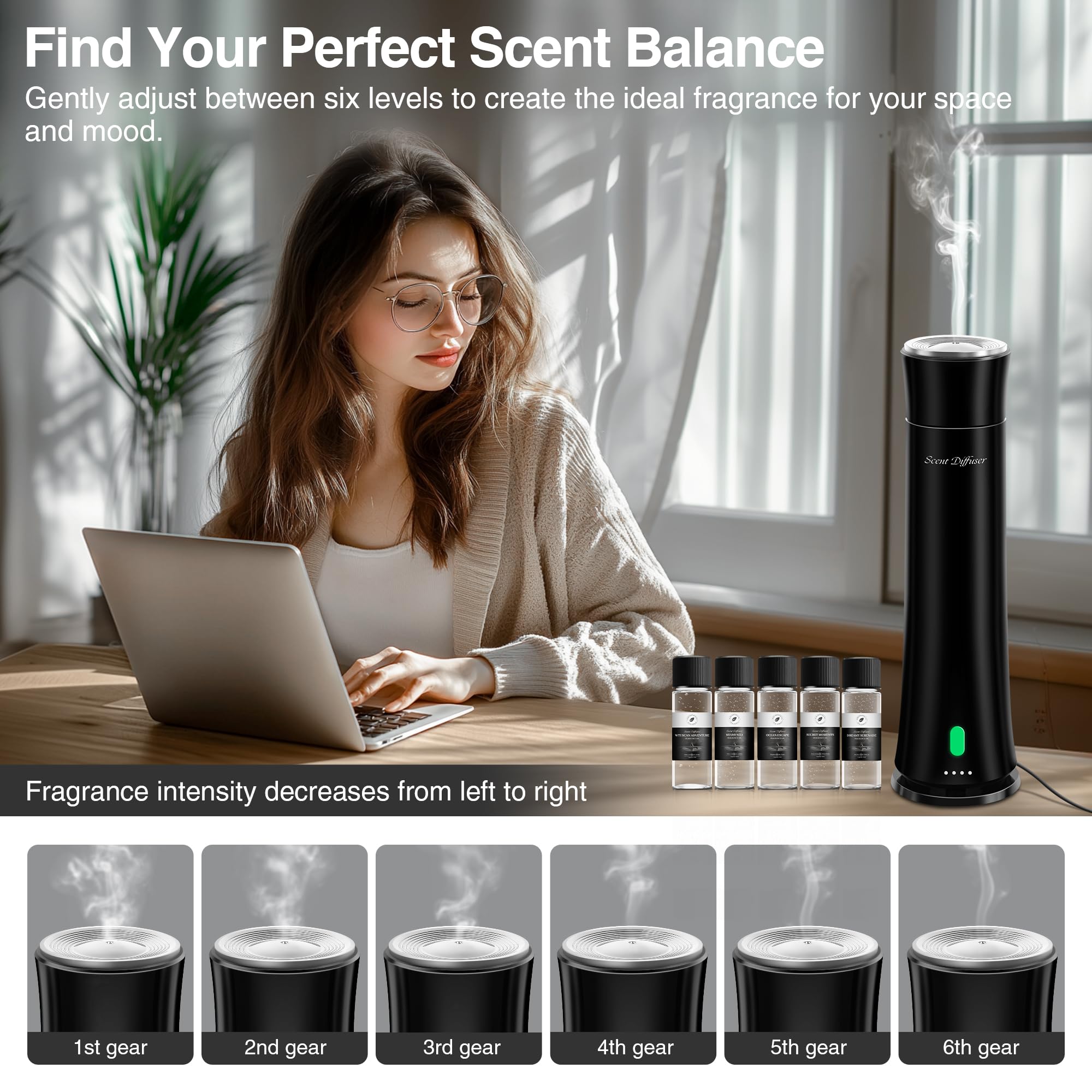 CHHZTEC diffuser with adjustable mist levels for customizable aroma intensity