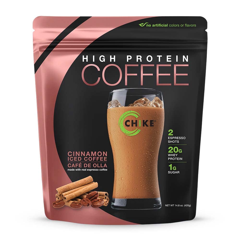 CHIKE Cinnamon High-Protein Iced Coffee pour for a quick morning lift with protein.